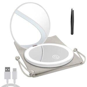 Compact Mirror with LED Light,1x/10x Magnifying Rechargeable Mirror, 3.5in